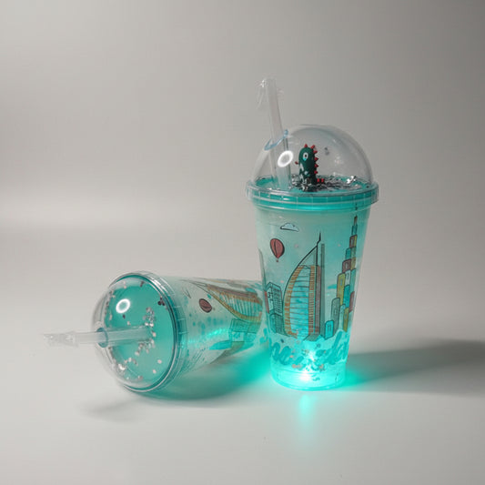 Dubai Skyline LED Glitter Tumbler with Straw