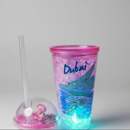 Dubai themed Glitter Tumbler Cup with LED Light & Straw