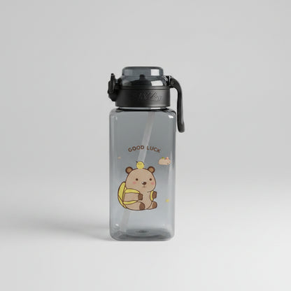Cute Bear Water Bottle with Straw & Flip Lock Lid