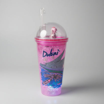 Dubai themed Glitter Tumbler Cup with LED Light & Straw