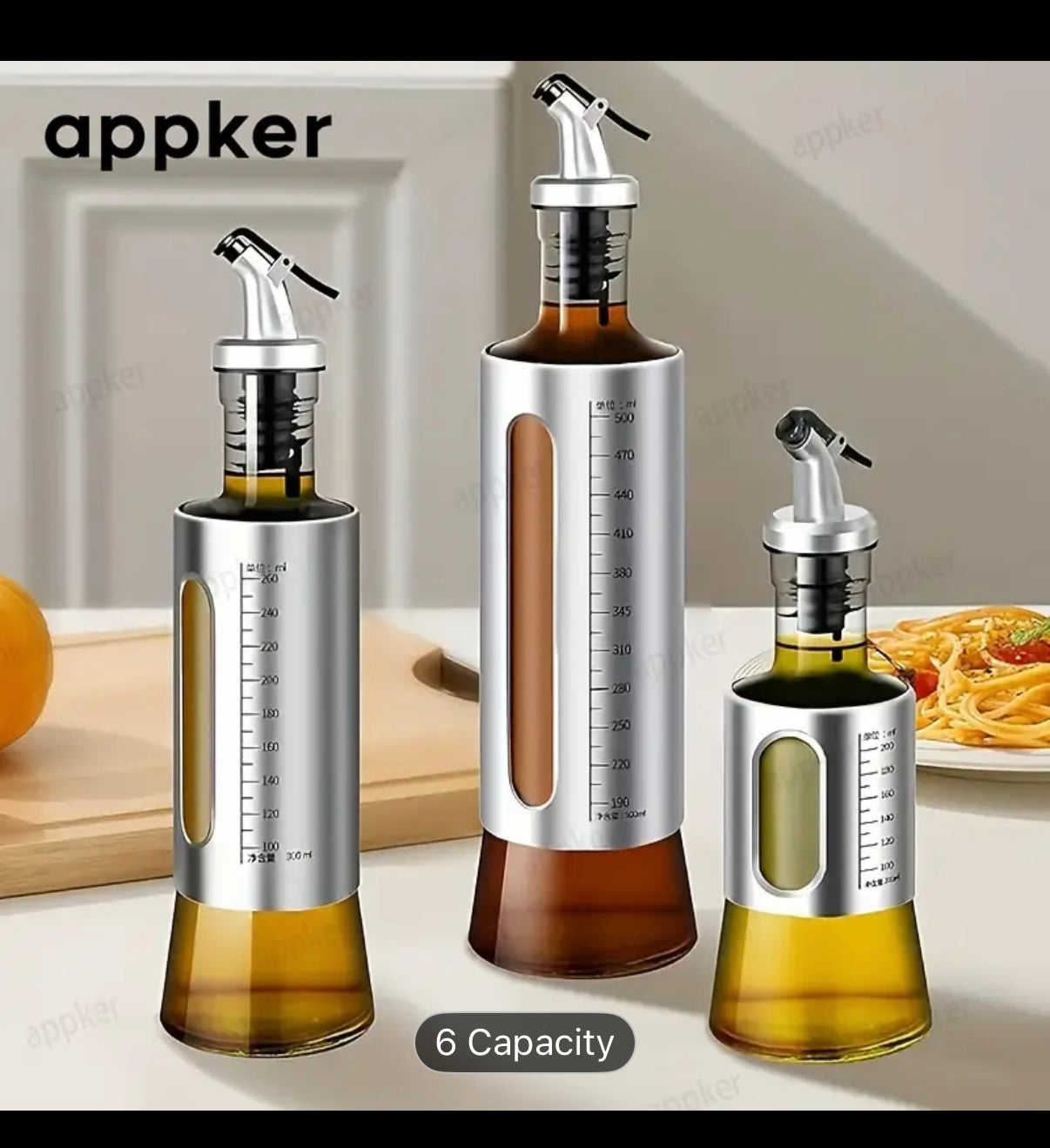 Appker - glass and stainless steel oil dispenser bottle