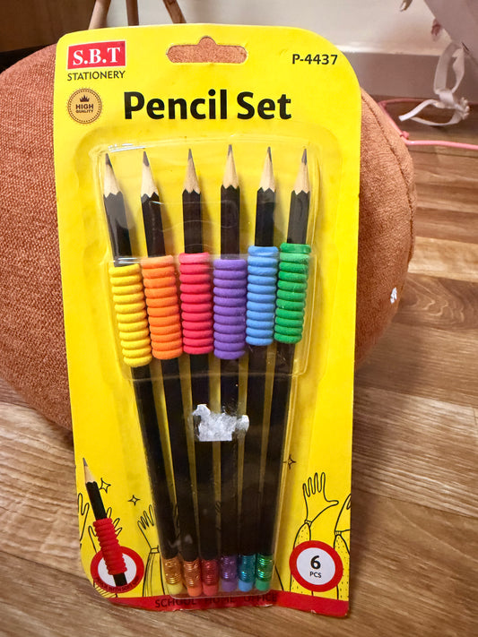 Soft Grip Pencils | Pack of 6 | With Multicolour Removable Grippers