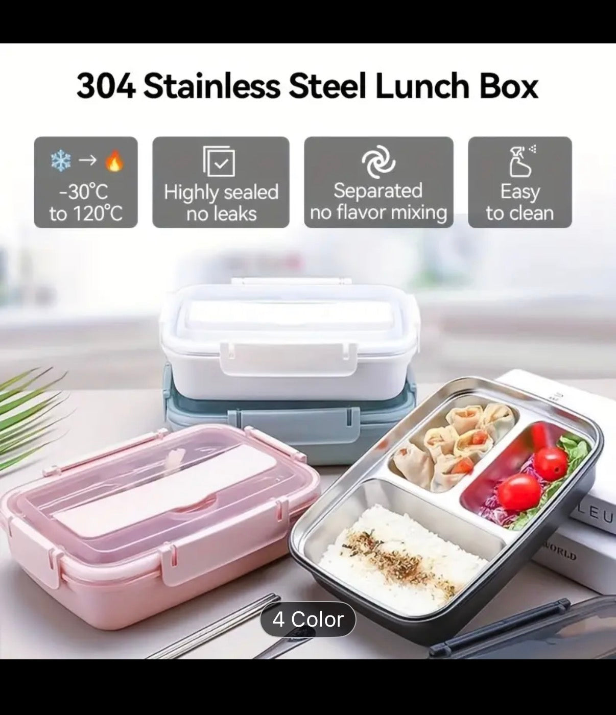 Stainless Steel Leakproof 2-Compartment Bento Lunch Box
