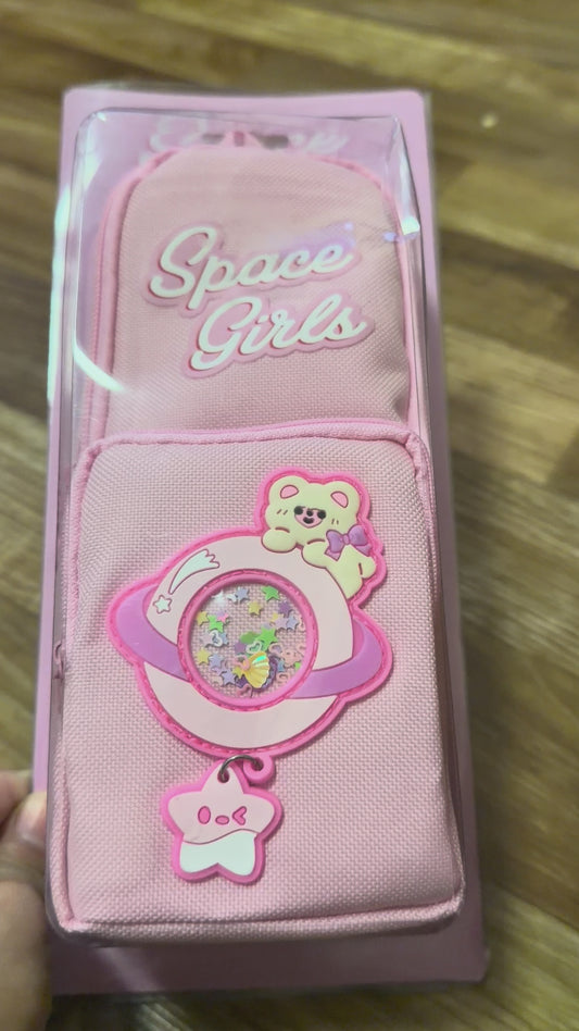 Portable Multi-Layer Pencil Case Organizer - Space Girl